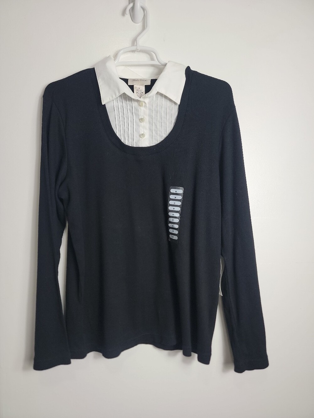 Studio Works Women's Black White 1/ 4 Button Pullover Sweater, M NWT